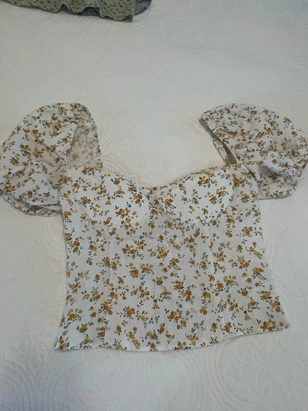 Reformation Andra linen top in orange/yellow floral print, size 6